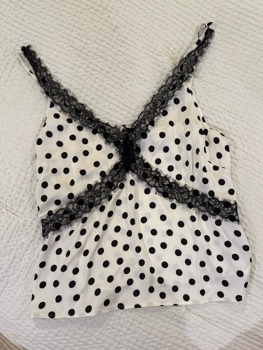 Polka Dot Lace Trim Camisole Top - White/Black